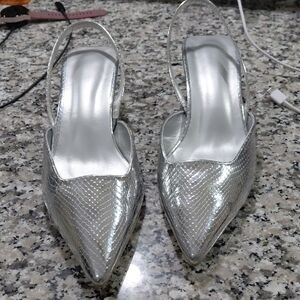 Elegant Silver Women's No Box Slingback Shoes size42 Or 10